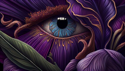 A close-up illustration of a purple iris with intricate details Generative AI
