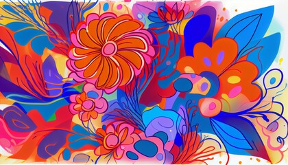 Fototapeta na wymiar An abstract illustration of a floral pattern with bright and bold colors Generative AI