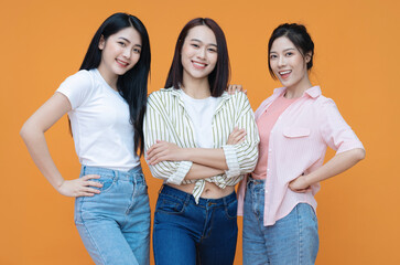 Image of young three Asian girl on background