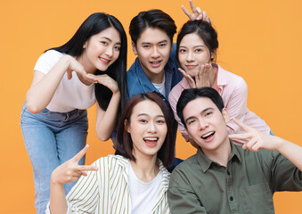 Group people, friends on background