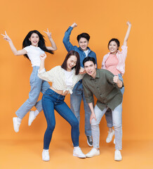 Group people, friends on background