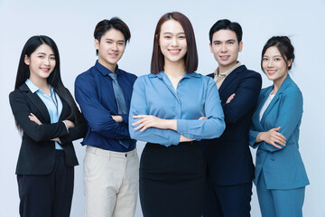 Photo of group business people on background