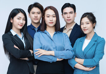 Photo of group business people on background