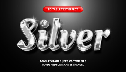 Silver text, editable 3d text effect style, luxury silver metal glow effect text style