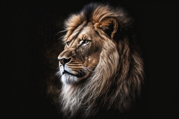 A picture of a lion on a black background. Generative AI