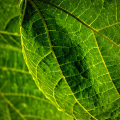 Green leaf of a plant close up. Macro photography.