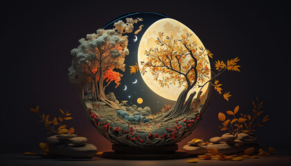 Enchanting Decorations for Chinese Moon Festival Celebration - obrazy, fototapety, plakaty