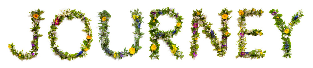 Colorful Blooming Flower Letters Building Word Journey