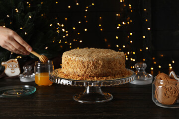 Concept of delicious sweet food - honey cake