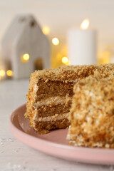 Concept of delicious sweet food - honey cake