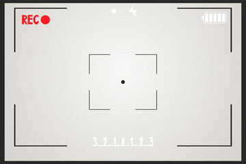 Video camera viewfinder overlay template, interface. Photo focus screen. Recording or snapshot digital display cam, capture videography