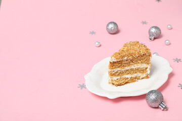 Concept of delicious sweet food - honey cake, space for text