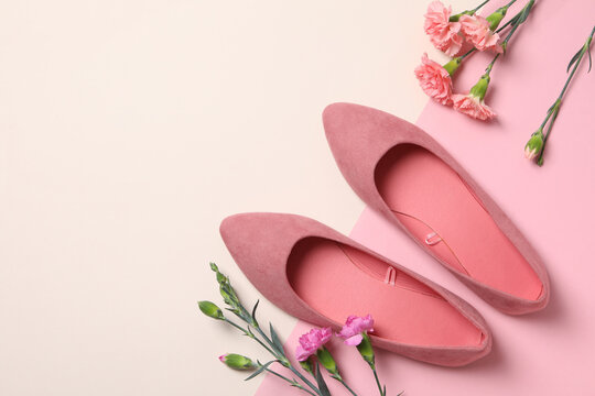 Concept of shoes - female shoes, space for text