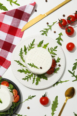 Concept of tasty dairy product - ricotta cheese, top view