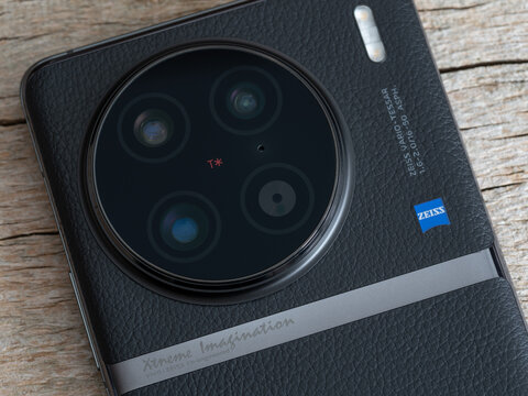Galati, Romania - March 10, 2023: Recently launched vivo X90 Pro smartphone with triple 1 inch cameraa on the back with laser focus.