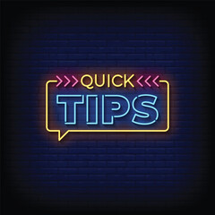 Fototapeta na wymiar Neon Sign quick tips with brick wall background vector