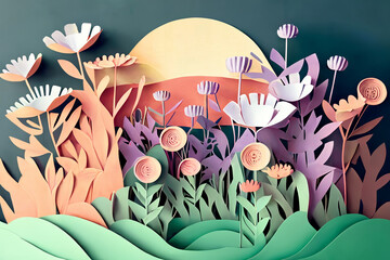 Flowers in the garden, Papercut Art, Collage 