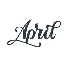 Hand-drawn Vector Calligraphic Letter. Lettering spring month typography ink brush. April Easter month. Word for calendar, bullet journal, monthly organizer. Isolated on white background
