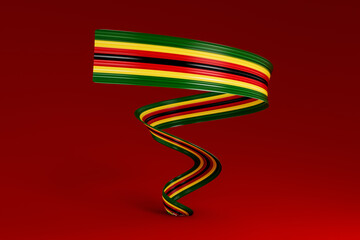 3d Flag Of Zimbabwe Country Shiny Wavy 3d Flag Ribbon Isolated On Red Background 3d illustration