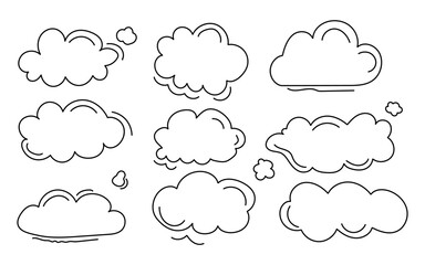 Hand draw clouds white background, Doodle icon, Flat style vector illustration.