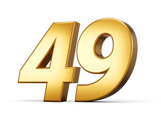 Golden metallic Number 49 forty nine, White background 3d illustration