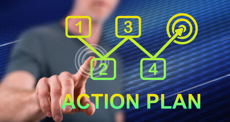 Man touching an action plan concept