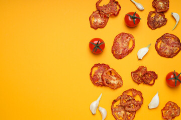 Concept of tasty food - sun-dried tomato, space for text