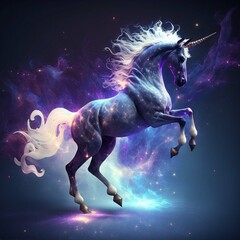 Obraz na płótnie Canvas Running Unicorn with Fantasy Magical Background Ai Concep Generated Finalized In Photoshop By Me