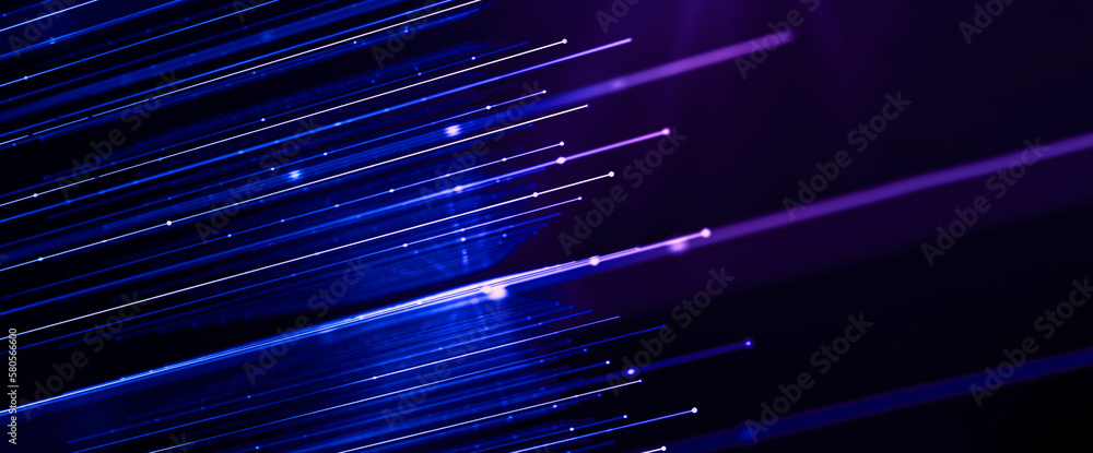 Poster panoramic led lights connected by dots, fast concept data communication connection by fibers
