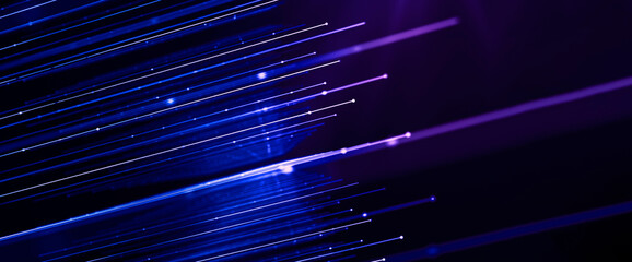 Panoramic LED lights connected by dots, fast concept data communication connection by fibers