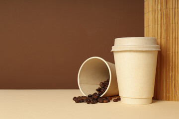 Blank paper cups, composition for delivery and take away concept, space for text