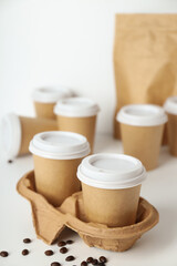 Blank paper cups, composition for delivery and take away concept