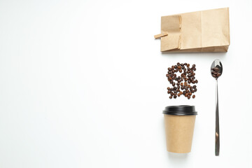Blank paper cup, composition for delivery and take away concept, space for text