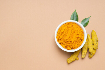 Fragrant seasoning - turmeric, one of the main ingredients in Indian curry - obrazy, fototapety, plakaty
