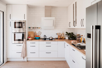 Modern kitchen with cabinets at home