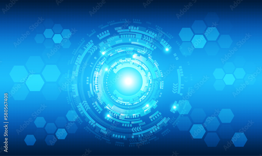 Poster abstract blue computer technology background with circuit board and circle tech.vector illustration