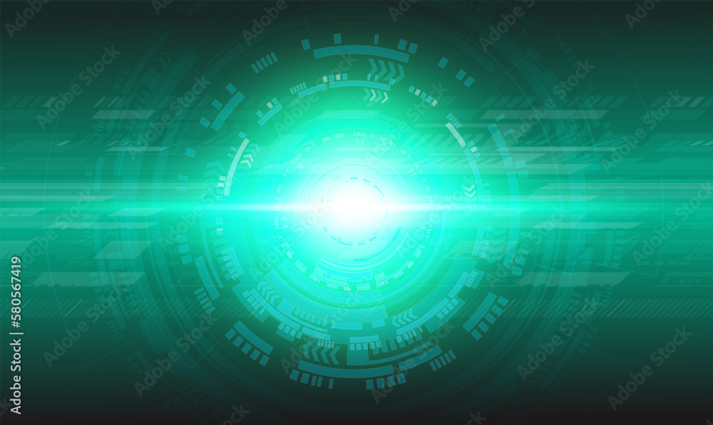 Poster abstract green computer technology background with circuit board and circle tech.vector illustration