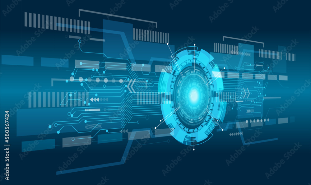 Poster abstract blue computer technology background with circuit board and circle tech.vector illustration