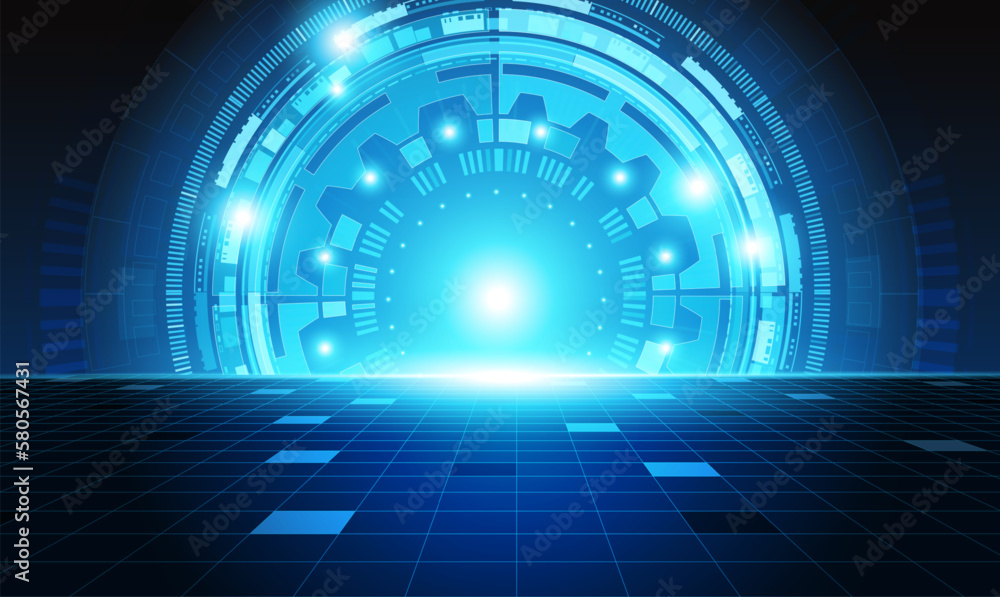 Poster abstract blue computer technology background with circuit board and circle tech.vector illustration
