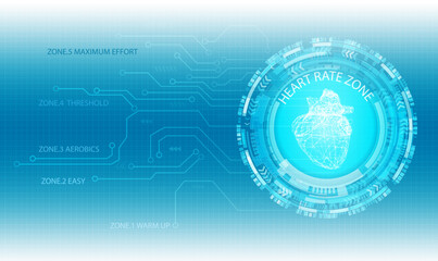 Running man graphic info of heartbeat electrocardiogram and running zone.Vector illustration