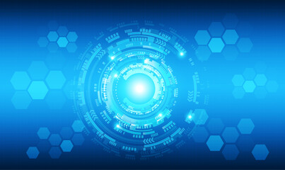 Abstract blue computer technology background with circuit board and  circle tech.Vector illustration