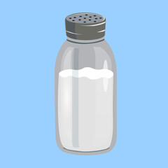 glass salt shaker with metal lid in flat style. salt container in vector. 