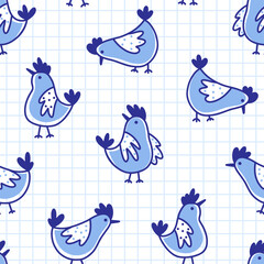 Doodle funny chicken seamless pattern