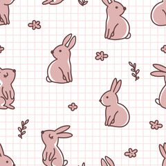 Cute rabbits and flowers background