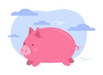 Carefree running piggy flat concept vector illustration. Cute pink pig. Flash message with flat 2D character on cartoon isolated background. Colorful editable image for mobile, website UX design