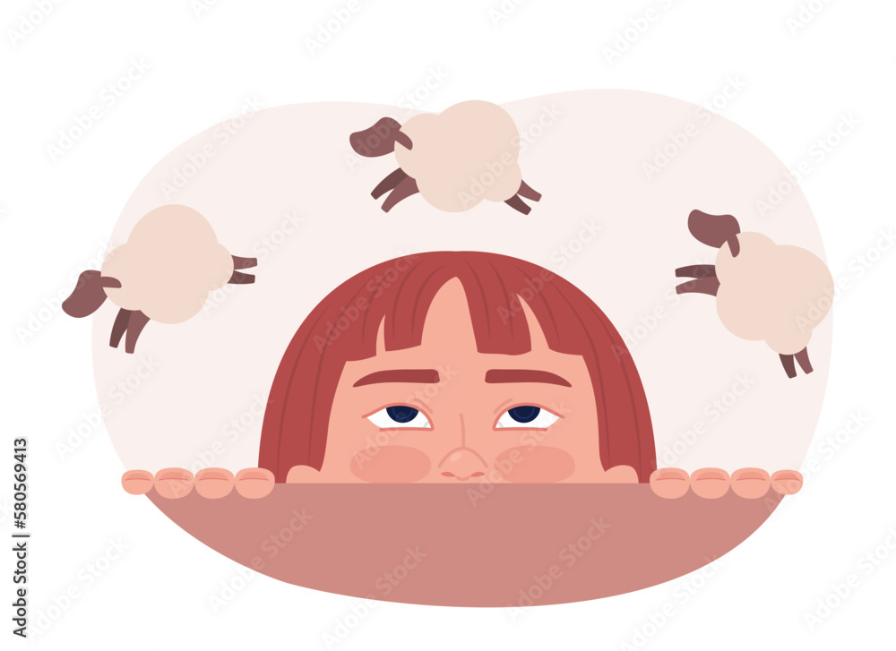 Poster counting sheep for sleep flat concept vector illustration. help with insomnia. flash message with fl