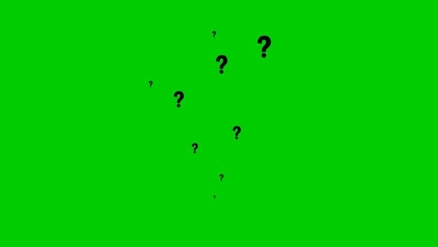 Animated black question marks fly from bottom to top. Symbols are sprayed. Looped video. Flat vector illustration isolated on a white background.
