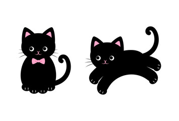 vector illustrations of running and sitting black cats for banners, greeting cards, flyers, social media wallpapers, etc.