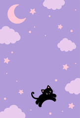 vector background with a jumping black cat in the sky for banners, baby shower cards, flyers, social media wallpapers, etc.