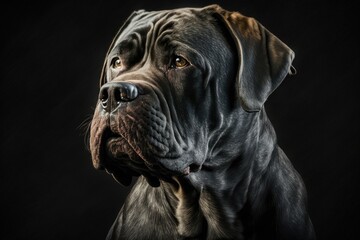 Cane Corso, dog on a black background. Generative AI